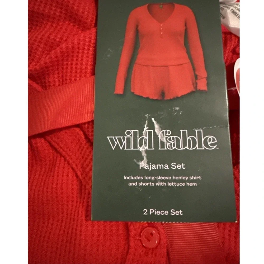 Women's Waffle‎ Long Sleeve Top and Shorts Pajama Set-red size XXS Wild Fable